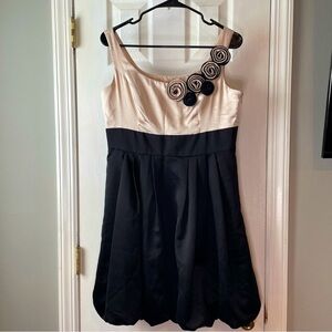 London Times‎ Womens 10 Party Dress Cocktail Black Champagne Flower Applique